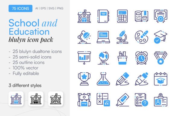 75 School and Education Icon Pack for Handmade Creations