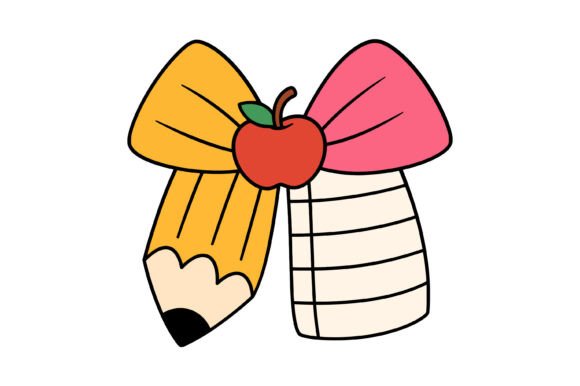 Apple Pencil Teacher Bow Design for Print Templates and Graphics