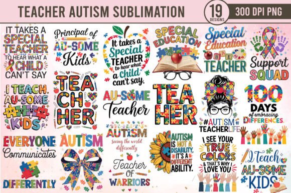 Autism Teacher Sublimation Bundle PNG for Local Business Graphics