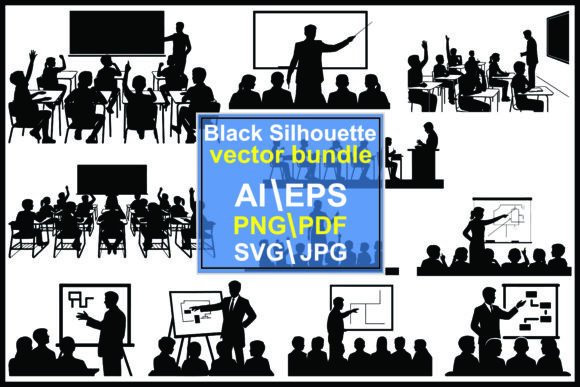 Classroom Scenes Teachers Students Black Graphics for Crafts
