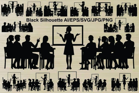 Classroom Silhouettes Teacher Students Graphics
