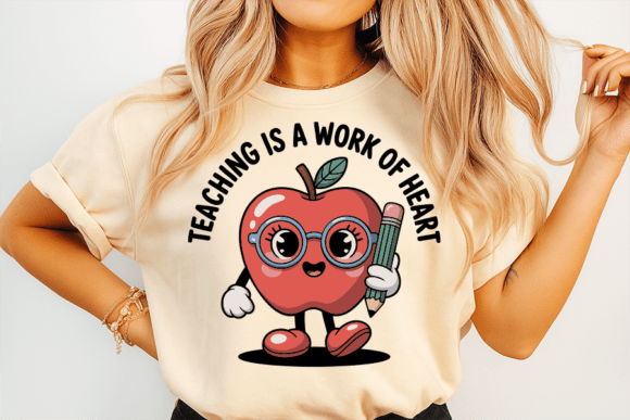 Cute Apple Cartoon in School Design for T-Shirt Graphics