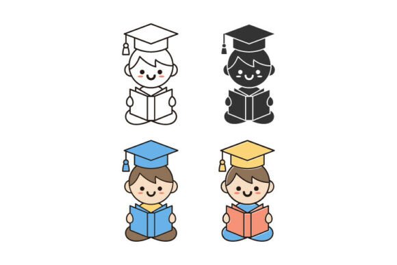 Cute Graduate Kid Reading Book Embroidery Design
