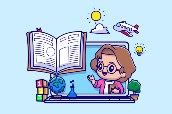 Cute Woman Teacher Online Education Graphics