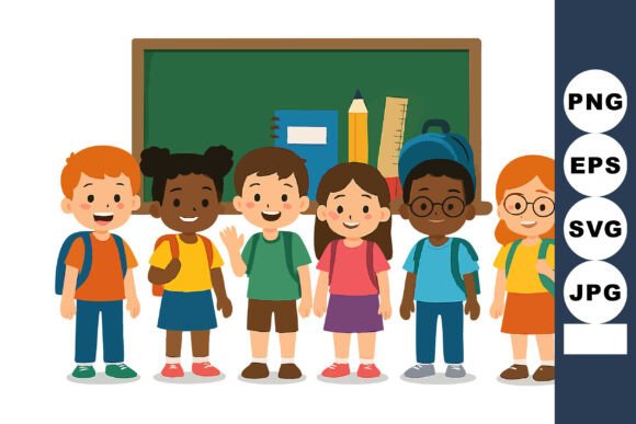 Diverse Group of Happy School Children Graphics