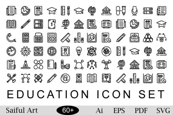 Education Icon Set Vector Black White for Graphic Design