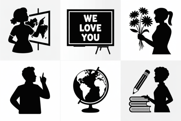 Education Teacher Icons Silhouette for Crafts and Graphics