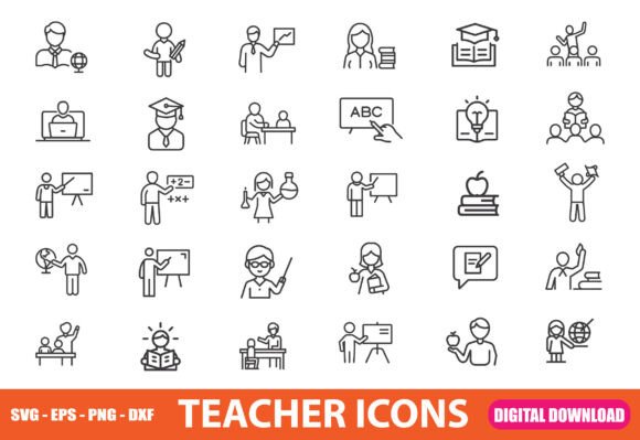Hand Drawn Teacher and Education Icons for Graphics