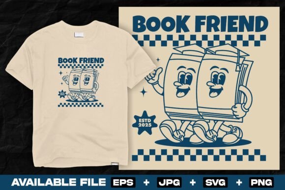 Retro Cartoon Book Character Print for T-Shirt Designs