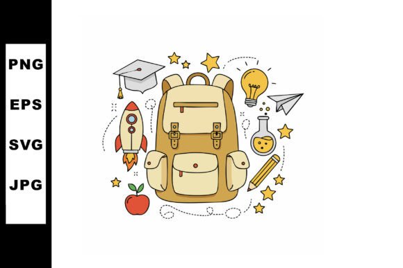 School Backpack with Education Icons Roc - Graphics for Branding