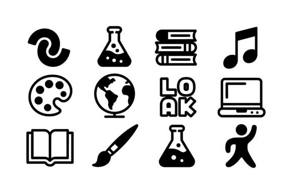 School Subjects Education Icon Set for Graphics and Icons