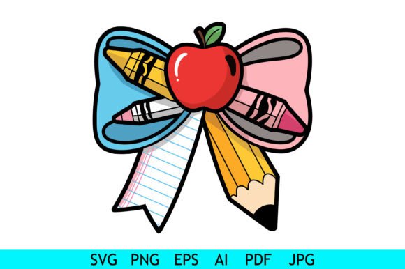 School Supplies Apple Ribbon Bow Graphics