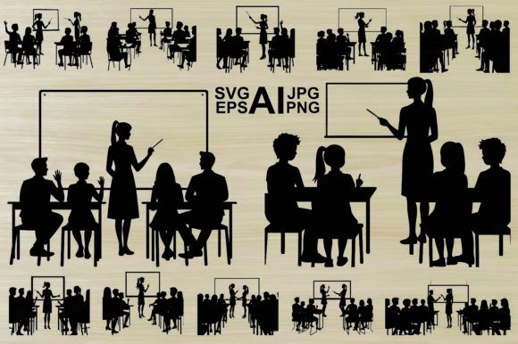 Silhouette Teacher in Classroom Bundle: A Graphic Design Asset for Local Business Branding