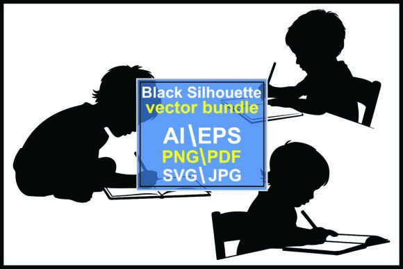 Silhouettes Children Writing Drawing Graphics
