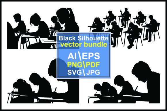 Silhouettes Students Taking a Classroom Graphics