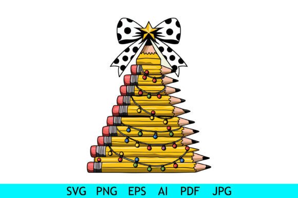 Stacked Pencil Christmas Tree with Bow for Crafts and Graphics
