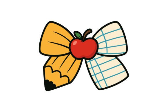 Teacher Pencil Apple Bow Design Graphics for Print Templates