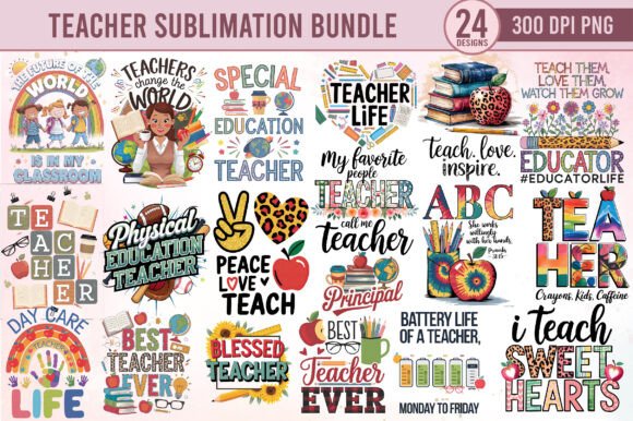 Teacher Sublimation Bundle PNG: A Graphic Design Asset for Crafts and Content