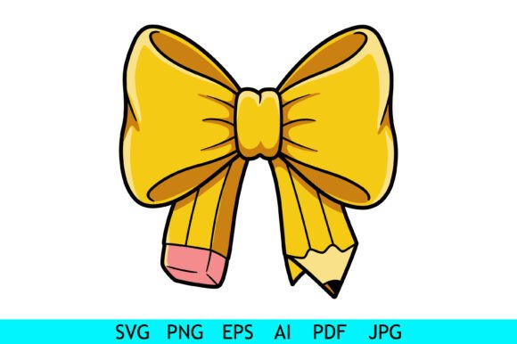 Yellow Pencil Bow School Design for Crafts and Graphics